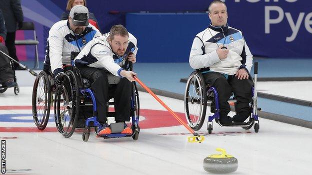 GB wheelchair curlers Hugh Nibloe, Gregor Ewan and Robert McPherson