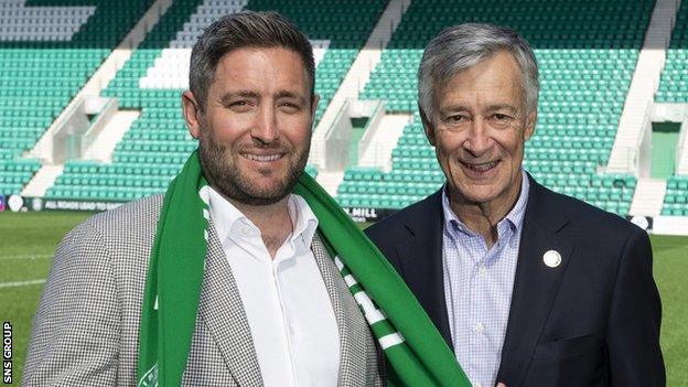 New Hibs manager Lee Johnson was welcomed to Easter Road by club owner Ron Gordon