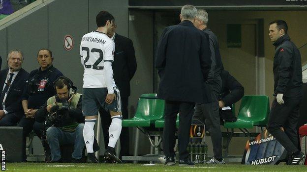 Mkhitaryan now has six Manchester United goals but left the field clutching his hamstring