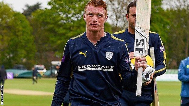 Tom Alsop after his unbeaten 112 for Hampshire against Kent