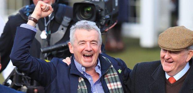 Michael O'Leary was visibly delighted that one of his horses won the race he sponsors