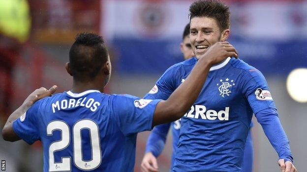 Rangers' Alfredo Morelos and Josh Windass celebrate