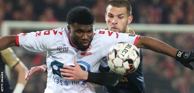 Terem Moffi in action for KV Kortrijk