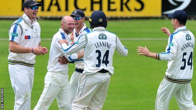 Adam Lyth celebrates