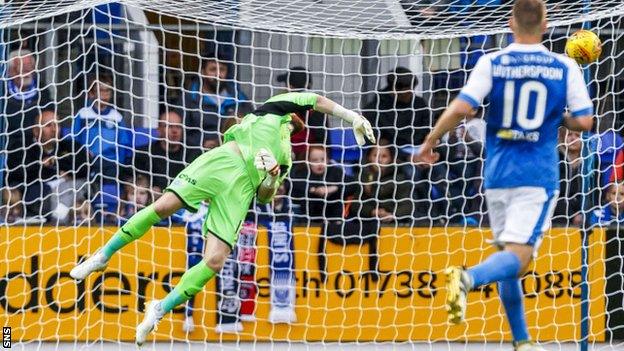 Saints keeper Zander Clark is unable to keep out Trakai's second goal