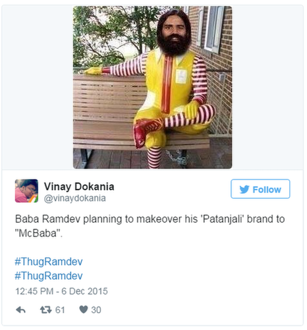 Ramdev dressed as Ronald McDonald