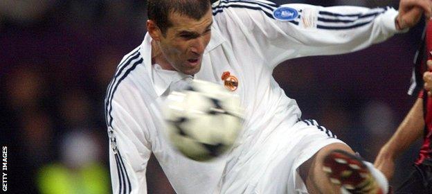 Zinedine Zidane scores in the 2002 Champions League final