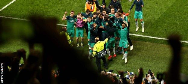 Tottenham celebrate in front of their fans