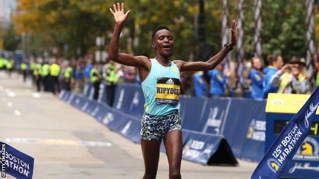 Diana Kipyokei wins the Boston marathon in 2021