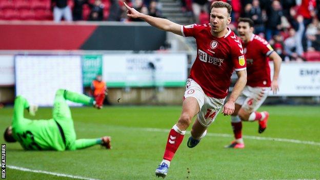 Andreas Weimann celebrates his second goal for Bristol City