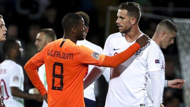 Jordan Henderson only featured from the bench for England but Liverpool team-mate Georginio Wijnaldum started for the Netherlands