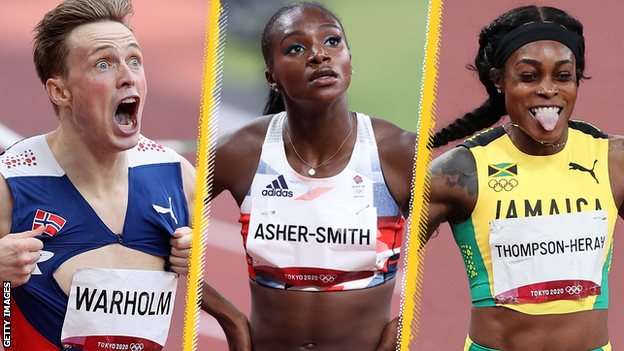 Karsten Warholm, Dina Asher-Smith and Elaine Thompson-Herah