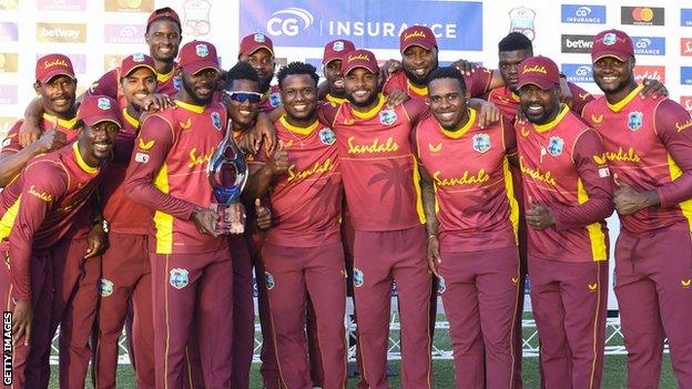 West Indies with the ODI series trophy