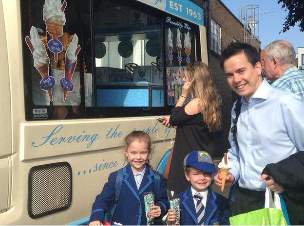 People queue for ice cream outside BBC Essex