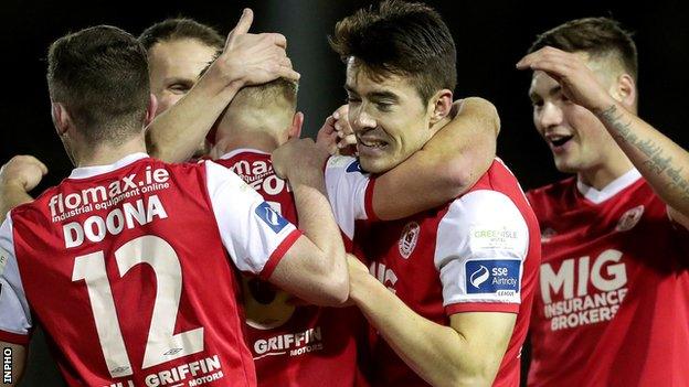 Celebrations for St Pat's after Conor Clifford scores the opener against Derry