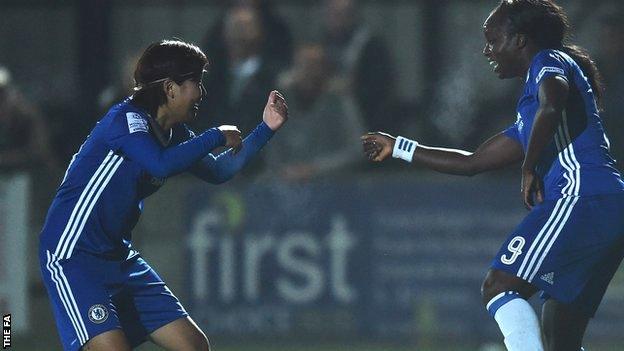 Eniola Aluko celebrates her goal for Chelsea