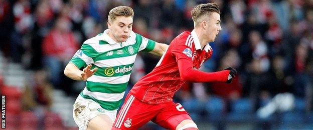 Celtic's James Forrest chases Aberdeen's James Maddison