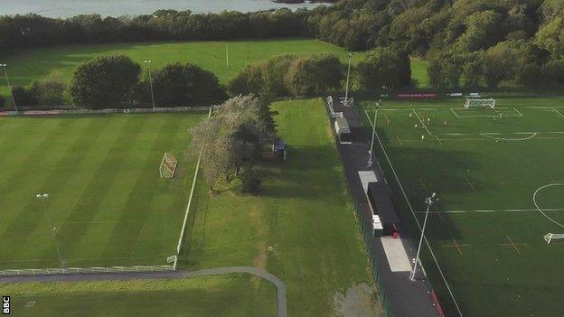 aerial shot of the two grounds in Bangor