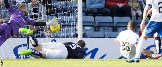 Josh Magennis scores for Kilmarnock against Dundee