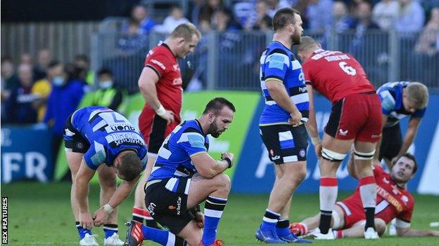 Bath players following the loss to Saracens