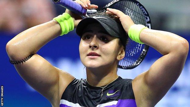 Bianca Andreescu celebrates beating Belinda Bencici to reach the US Open final