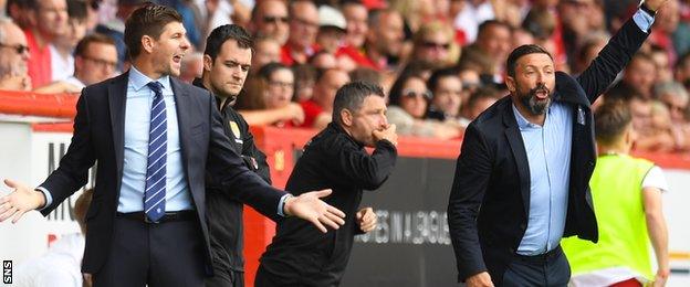 Rangers manager Steven Gerrard and Aberdeen boss Derek McInnes