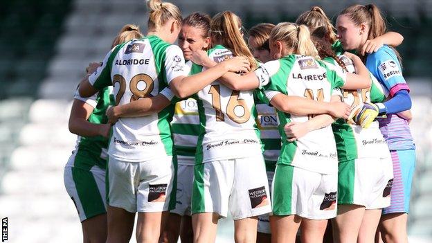 Yeovil Town Ladies in a huddle