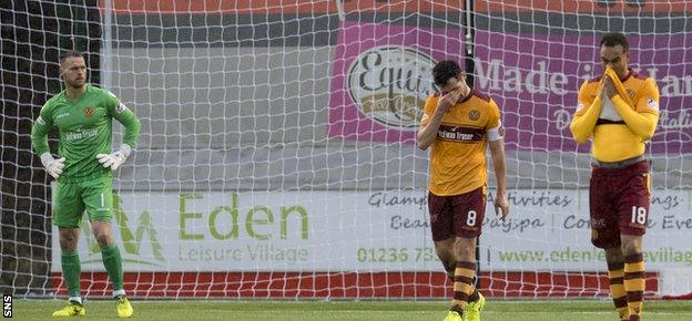 The Motherwell players are left dejected after Accies' second goal