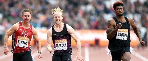 Sprinters Felix Streng, Jonnie Peacock and Richard Browne