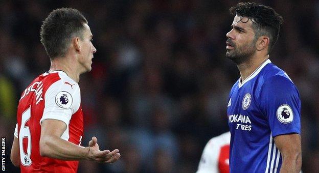 Laurent Koscielny and Diego Costa