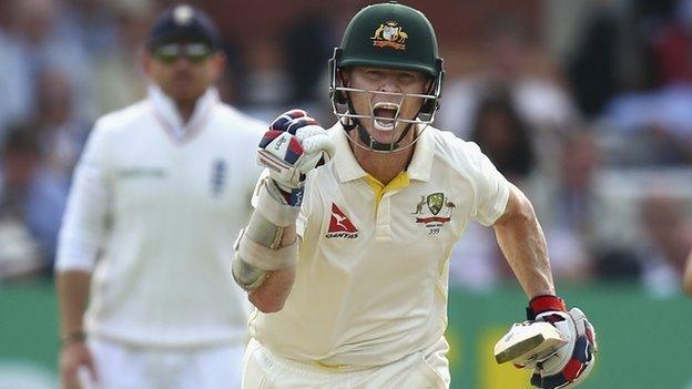 Australia's Chris Rogers celebrates his century at Lord's