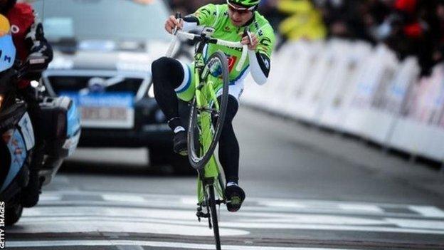 Peter Sagan winning the 2013 Gent-Wevelgem one-day race