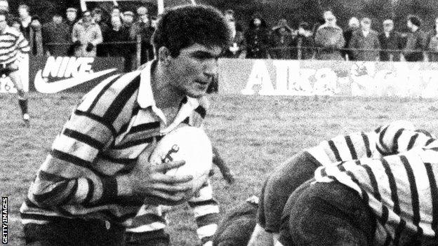 Owain Williams in action for Glamorgan Wanderers at Llandovery in 1986