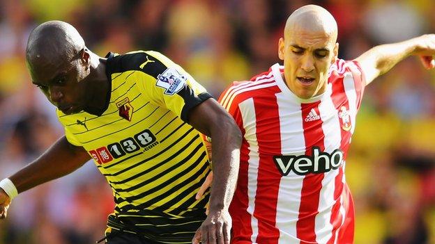 Watford defender Allan Nyom (left) and Southampton midfielder Oriol Romeu