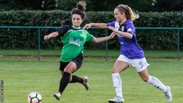 Stirling University's Danijela Rae battles with Glasgow City's Sam Kerr