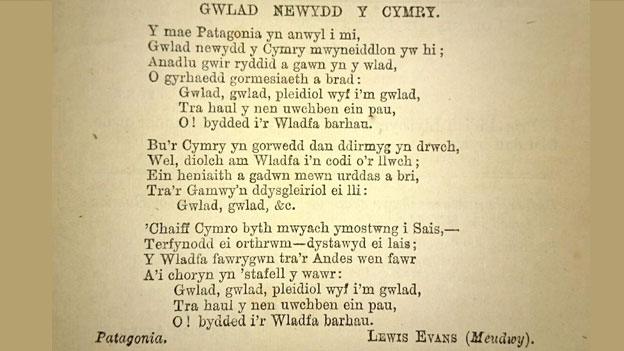 Rediscovered Patagonian Welsh anthem version