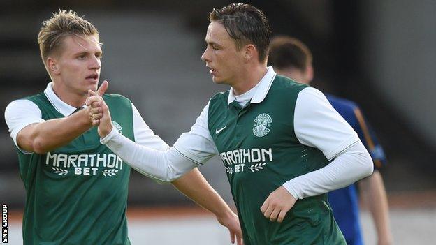 Scott Allan with Hibs team-mate Jason Cummings (left)