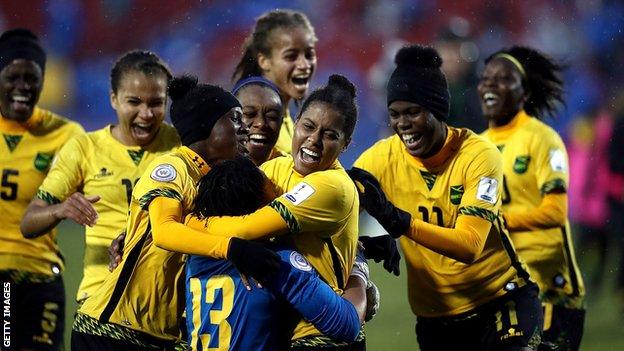 Jamaica women's football team celebrate