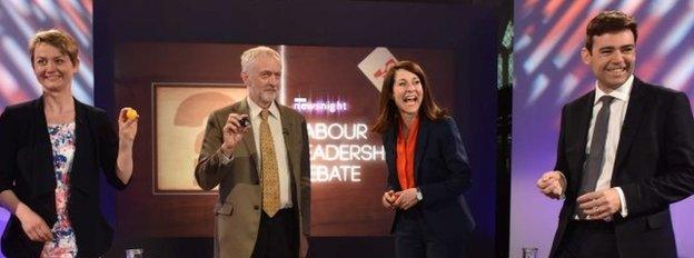 Labour leadership candidates (l-r): Yvette Cooper, Jeremy Corbyn, Liz Kendall, Andy Burnham