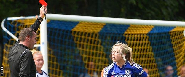 Chelsea's Gemma Davison show a red card