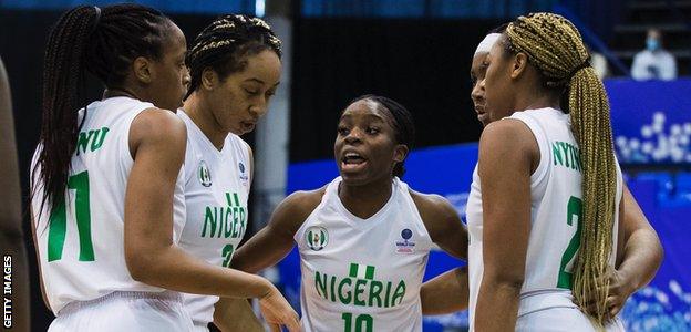 Nigeria women in action during a Women's World Cup qualifying game