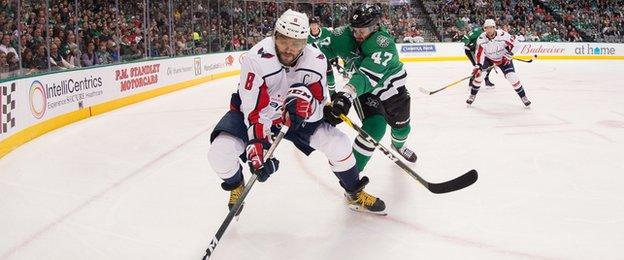 Captain of the Washington Capitals, Alexander Ovechkin in action