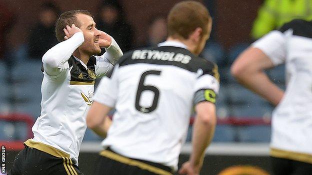 Niall McGinn celebrates his opening goal at Dens Park