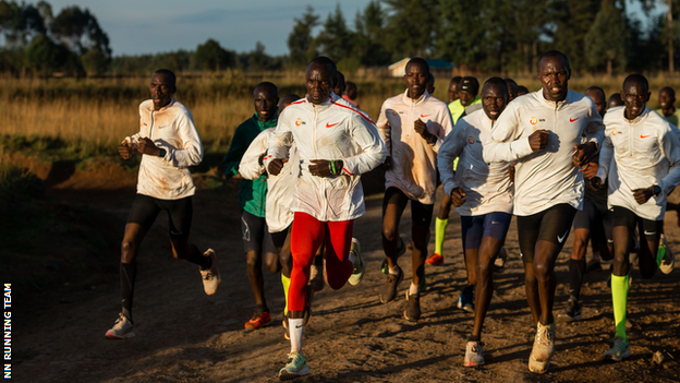 Kipchoge and fellow runners out training