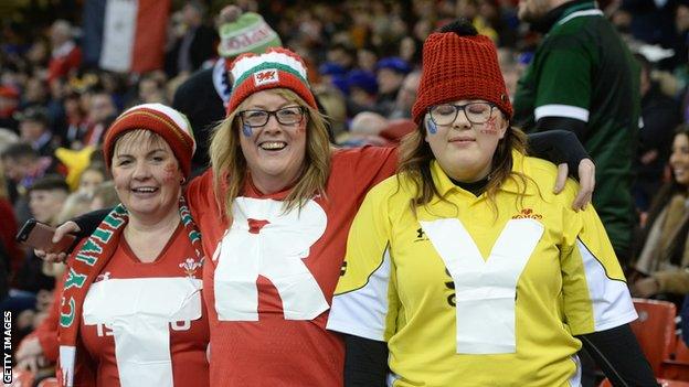 Wales fans at France match in 2019 Six Nations