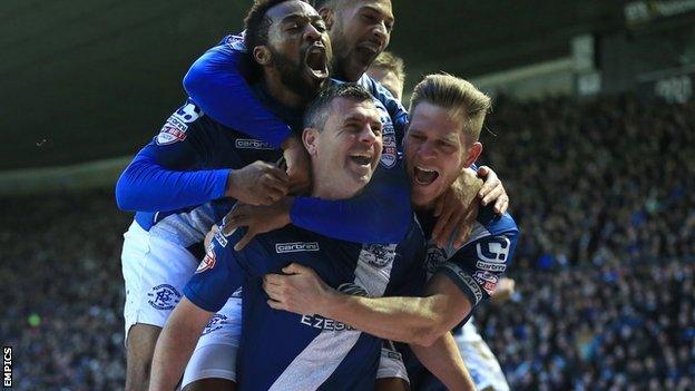 Paul Robinson celebrates Birmingham City's opening goal in the 3-0 win at Derby