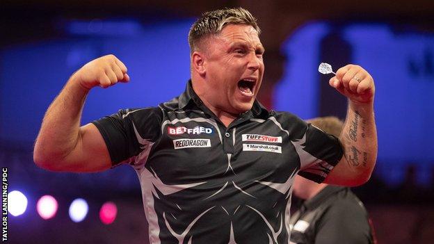 Gerwyn Price celebrating