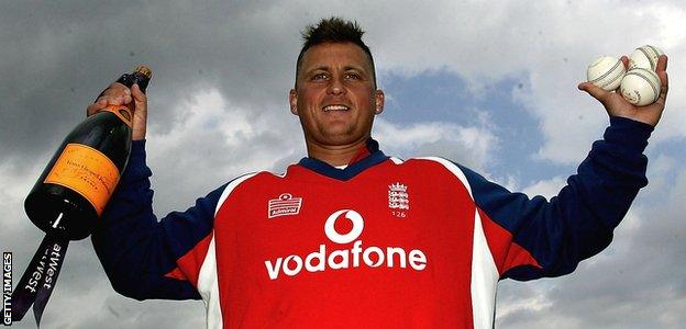 Darren Gough celebrates a hat-trick in 2005