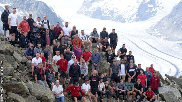 Wales players and staff in Fiesch