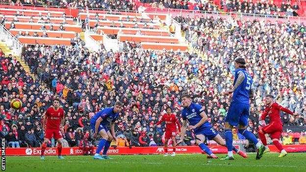 Harvey Elliot volleys home to mark his first appearance since September in spectacular fashion